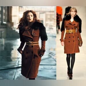 BURBERRY Prorsum 2011 fox fur tweed trench coat 44 size 10 US